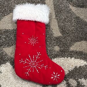 Vintage Christmas Stocking with snowflakes. Red/White and Silver.
